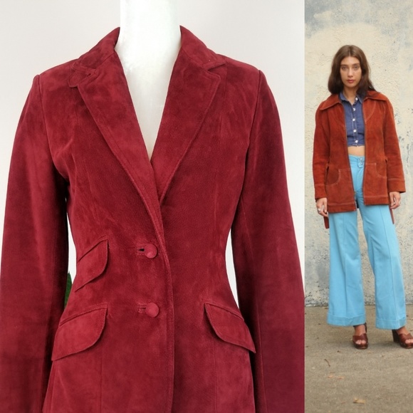 Vintage Jackets & Blazers - VTG 70s Suede Oxblood Red Blazer Jacket